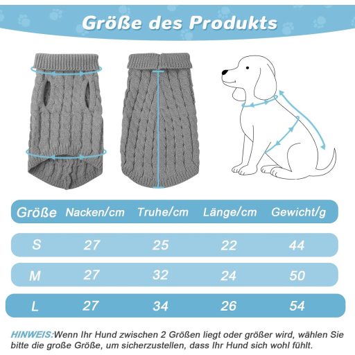 Grantop Téli Kötött Kutyapulóver - Garbónyakú Meleg Kisállat Ruha Kistestű és Közepes Kutyáknak, Macskáknak - Szürke L Méret