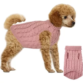   Grantop Zimski pleteni pulover za pse - Ružičasti, veličina L, topla odjeća za male i srednje pse i mačke s dolčevitom
