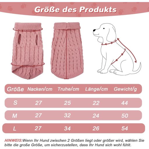 Grantop Téli Kötött Kutyapulóver - Rózsaszín L Méret, Garbónyakú Meleg Kisállat Ruha Kistestű és Közepes Kutyáknak, Macskáknak