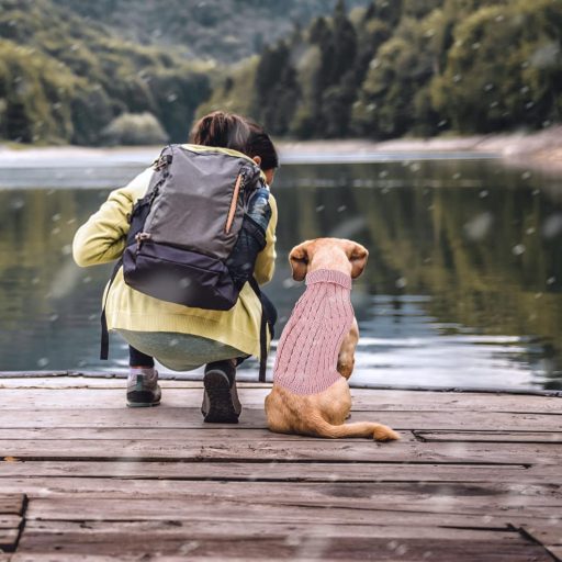 Grantop Pletený psí sveter – Zimný teplý rolákový pulóver pre malé a stredné psy, mačky – Ružová, veľkosť M