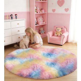   ROHATIM Kerek Puha Szőnyeg 120x120cm Szivárvány Gyerekszoba Nappali
