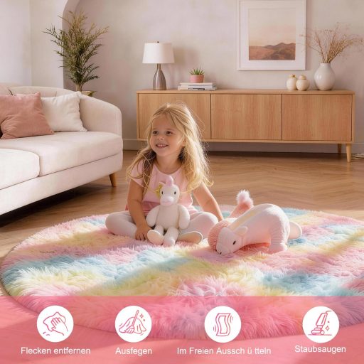 ROHATIM Kerek Puha Szőnyeg 120x120cm Szivárvány Gyerekszoba Nappali