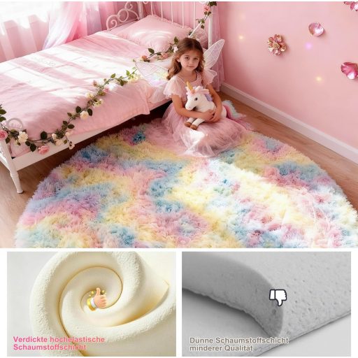 ROHATIM Kerek Puha Szőnyeg 120x120cm Szivárvány Gyerekszoba Nappali