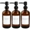 Set 3 Dozatoare de Săpun din Sticlă Brună Hafeehoo 500 ml cu Pompă Neagră și Etichete Albe