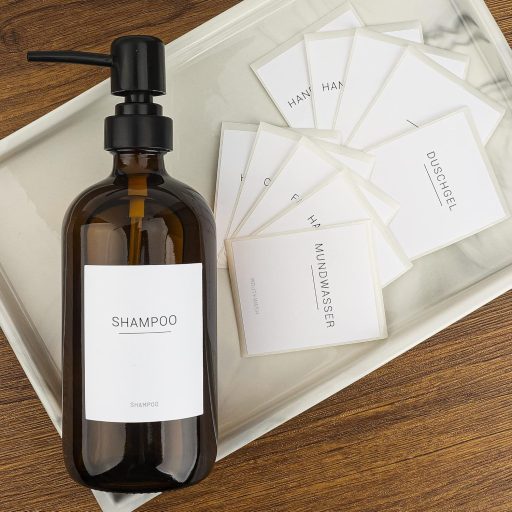 Set 3 Dozatoare de Săpun din Sticlă Brună Hafeehoo 500 ml cu Pompă Neagră și Etichete Albe