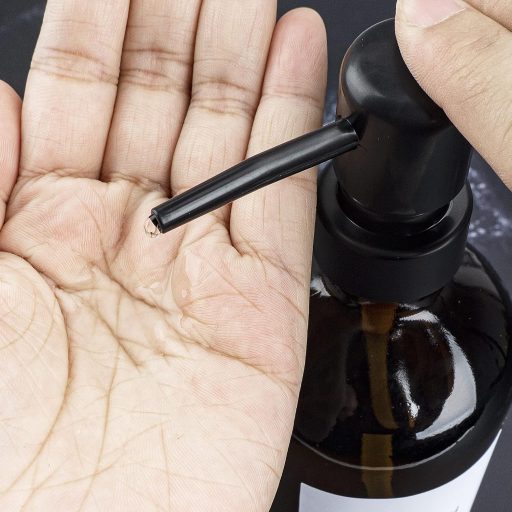 Set 3 Dozatoare de Săpun din Sticlă Brună Hafeehoo 500 ml cu Pompă Neagră și Etichete Albe