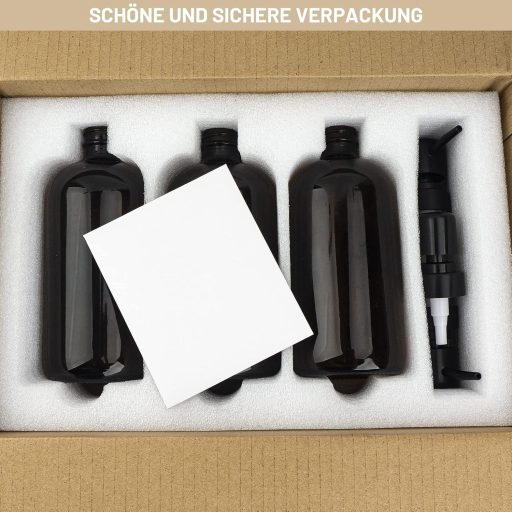 Set 3 Dozatoare de Săpun din Sticlă Brună Hafeehoo 500 ml cu Pompă Neagră și Etichete Albe