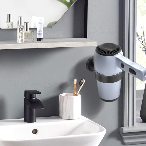 Suport de perete Dailyart pentru uscător de păr, oțel inoxidabil, negru, autoadeziv