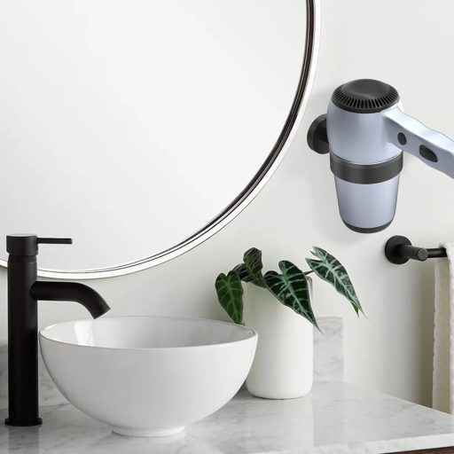 Suport de perete Dailyart pentru uscător de păr, oțel inoxidabil, negru, autoadeziv