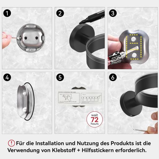 Suport de perete Dailyart pentru uscător de păr, oțel inoxidabil, negru, autoadeziv