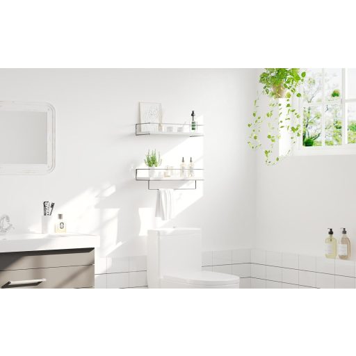 DifferTemp fehér lebegő polc szett 2db törölközőtartóval, modern fali polc konyha fürdőszoba nappali