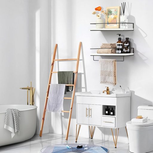 DifferTemp fehér lebegő polc szett 2db törölközőtartóval, modern fali polc konyha fürdőszoba nappali