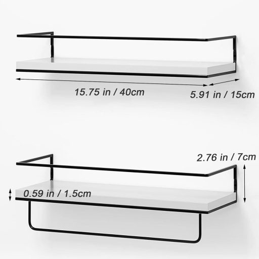 Set 2 polițe suspendate albe DifferTemp cu suport pentru prosoape, raft de perete modern pentru bucătărie, baie, sufragerie