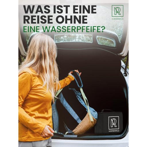 M. ROSENFELD Mini Vízipipa Utazáshoz Táskával és Prémium Kiegészítőkkel - Hordozható Shisha Szett Acrylic Tállal és Rozsdamentes Diffúzorral