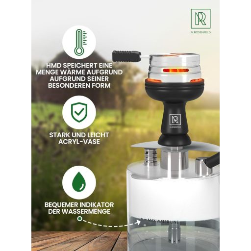 M. ROSENFELD Mini Vízipipa Utazáshoz Táskával és Prémium Kiegészítőkkel - Hordozható Shisha Szett Acrylic Tállal és Rozsdamentes Diffúzorral