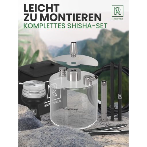 M. ROSENFELD Mini Narghilea pentru Călătorie cu Geantă și Accesorii Premium - Set Shisha Portabil cu Vas Acrilic și Difuzor din Oțel Inoxidabil