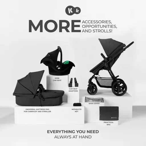 Kinderkraft MOOV CT 3 u 1 set kolica s autosjedalicom Mink PRO I-Size, sklopiva, od rođenja do 3 godine, crna