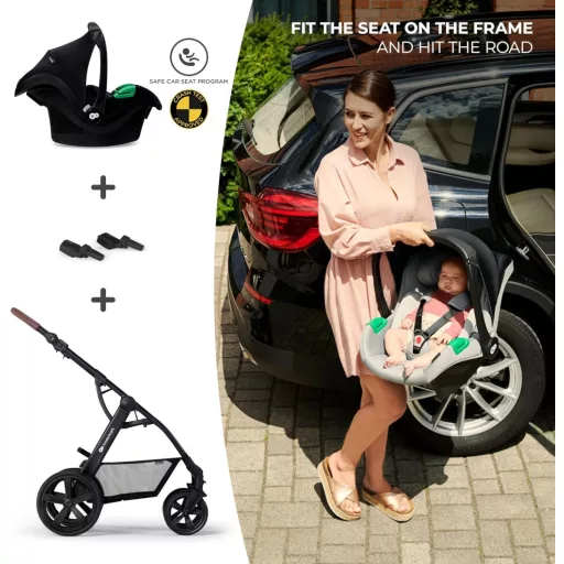 Kinderkraft MOOV CT 3 u 1 set kolica s autosjedalicom Mink PRO I-Size, sklopiva, od rođenja do 3 godine, crna