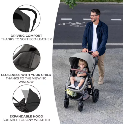 Kinderkraft MOOV CT 3 u 1 set kolica s autosjedalicom Mink PRO I-Size, sklopiva, od rođenja do 3 godine, crna