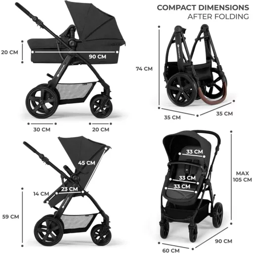 Kinderkraft MOOV CT 3 u 1 set kolica s autosjedalicom Mink PRO I-Size, sklopiva, od rođenja do 3 godine, crna