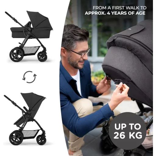 Kinderkraft MOOV CT 3 az 1-ben babakocsi szett Mink PRO I-Size autósüléssel, összecsukható, újszülöttől 3 éves korig, fekete