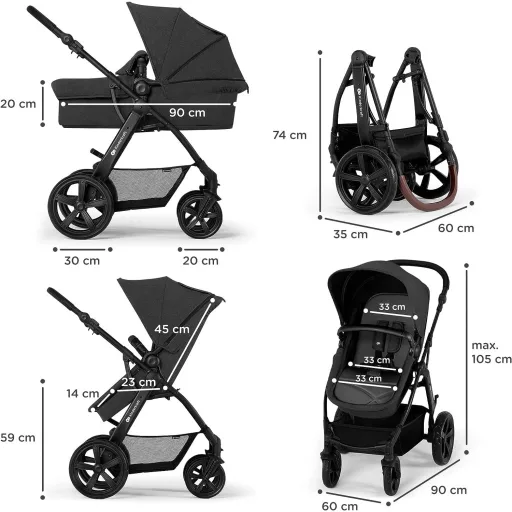 Kinderkraft MOOV CT 3 u 1 set kolica s autosjedalicom Mink PRO I-Size, sklopiva, od rođenja do 3 godine, crna