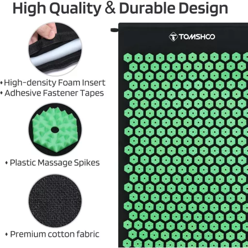 TOMSHOO Akupresszúrás szőnyeg szett, masszázslabdákkal és párnával, hát- és nyakfájásra