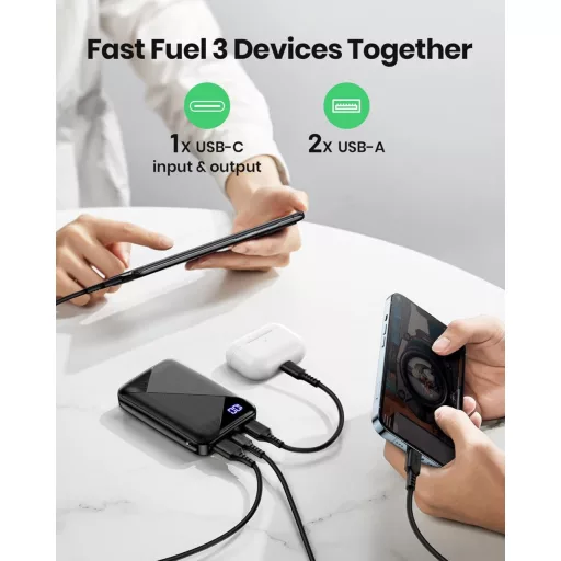 EAFU 10000mAh Prijenosni Powerbank Brzo Punjenje, 3A USB-C Vanjska Baterija za iPhone 15-14-13-12-11, Samsung Galaxy S22-S21, Google Pixel, LG