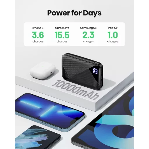 Încărcător portabil rapid EAFU 10000mAh Powerbank, baterie externă USB-C 3A pentru iPhone 15-14-13-12-11, Samsung Galaxy S22-S21, Google Pixel, LG