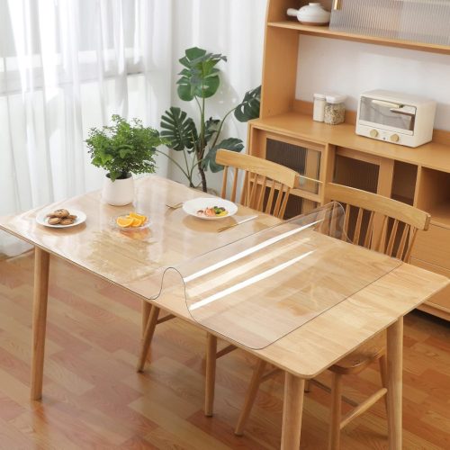 Ever Fairy Folie de protecție transparentă pentru masă, 2.0 mm PVC - Față de masă protectoare pentru masă de bucătărie, protecție mobilă din lemn, 90x160 cm