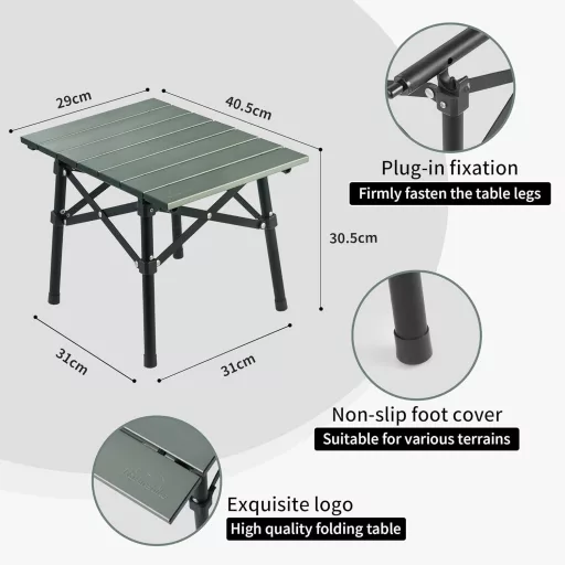 Naturehike Masă Pliabilă de Camping, Aluminiu, Portabilă pentru Drumeții, Grădină, Picnic, Exterior, Verde