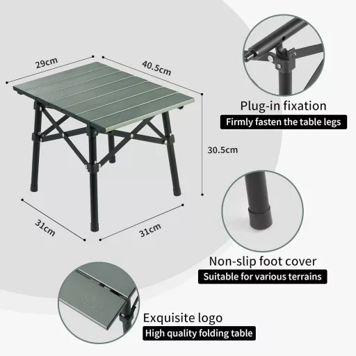 Naturehike Masă Pliabilă de Camping, Aluminiu, Portabilă pentru Drumeții, Grădină, Picnic, Exterior, Verde