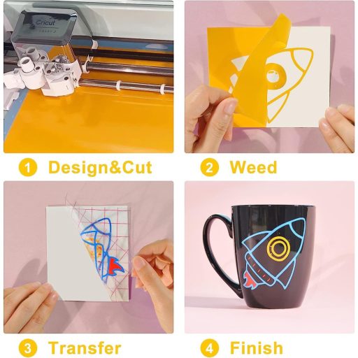 Set Lya Vinyl de 55 autocolante vinil, compatibil cu mașinile de tăiat Cricut și Silhouette - folie PVC colorată de 30,5x30,5 cm pentru decorare, DIY.