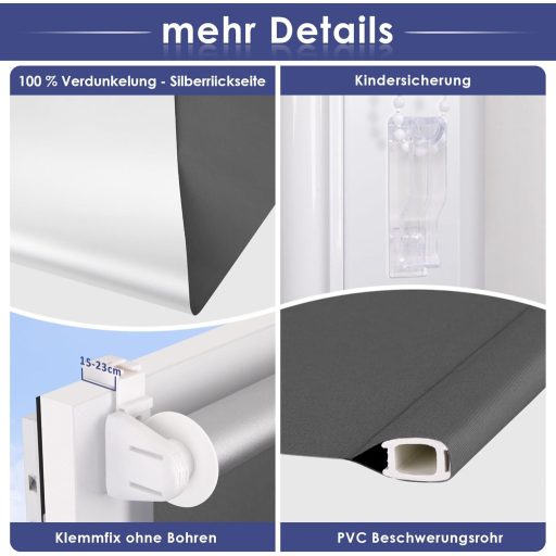 smartdemo Sötétítő Roletta 50x130cm Szürke Fúrás Nélkül Hővédelem