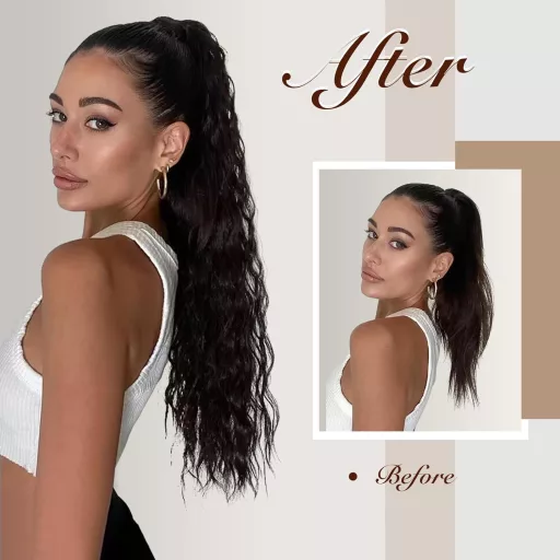 FESHFEN dugi umetak za kosu u obliku konjskog repa, valovita kovrčava sintetička kosa, 65 cm, pepeljasto plava