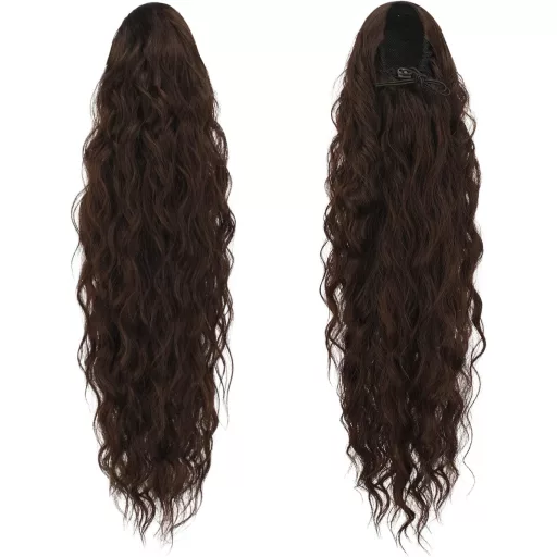 FESHFEN Extensie coc ondulat cu clips, păr sintetic 66 cm, șaten închis