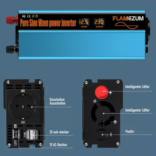 SUDOKEJI 1000W Inverter 12V-230V Tiszta Szinusz Hullám USB Autós Töltő