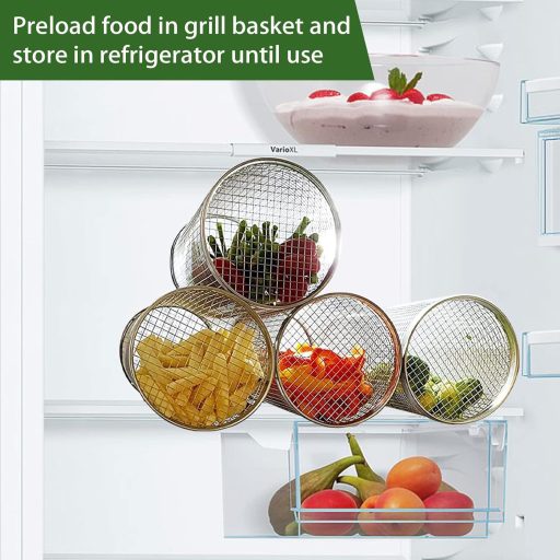 Sunsiou Grillkosár Szett - 2 db Rozsdamentes Acél Forgó Grillkosár Villával - BBQ Kiegészítő Zöldségekhez, Húsokhoz - Kempingezéshez, Piknik