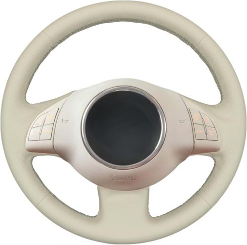 MEWANT Kormányvédő Huzat Fiat 500 (2008-2012) Modellekhez - DIY Kézi Varrású, Bézs Mikroszálas Bőr, Csúszásgátló, Kényelmes Fogás