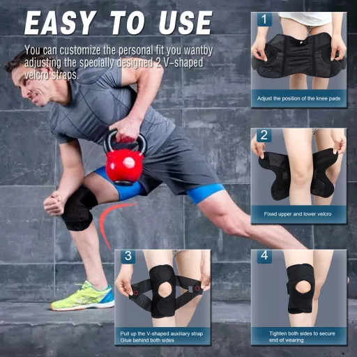 NELLHOMY Professzionális Térdrögzítő Nyitott Patellával, Stabilizáló Szalagokkal, Meniszkusz és Ízületi Fájdalom Enyhítésére