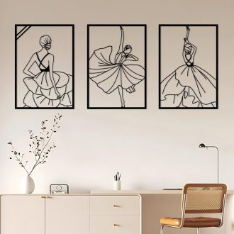   ESTART Fekete Fém Minimalista Női Táncos Fali Dekoráció 3 db-os Szett