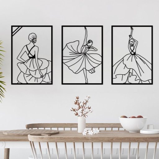 ESTART Fekete Fém Minimalista Női Táncos Fali Dekoráció 3 db-os Szett