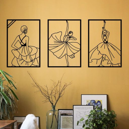 ESTART Fekete Fém Minimalista Női Táncos Fali Dekoráció 3 db-os Szett