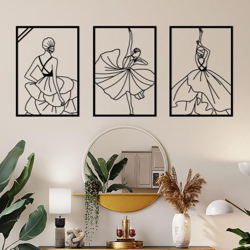 ESTART Fekete Fém Minimalista Női Táncos Fali Dekoráció 3 db-os Szett