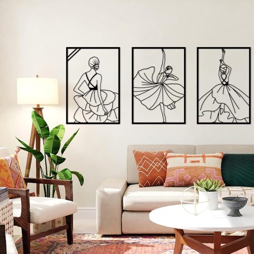 ESTART Fekete Fém Minimalista Női Táncos Fali Dekoráció 3 db-os Szett