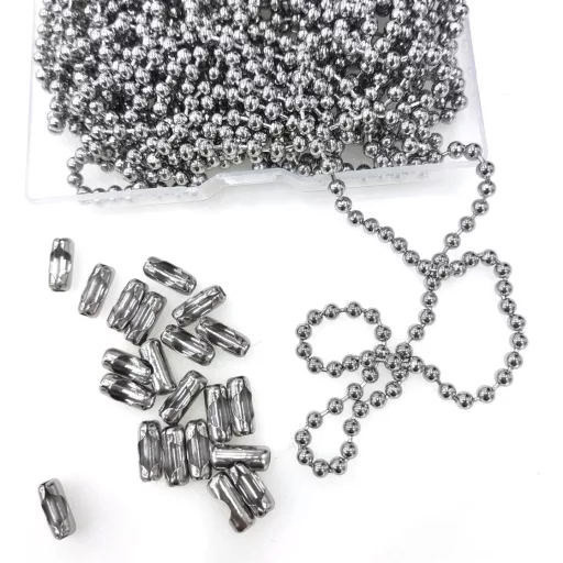 Lanț cu bile din oțel inoxidabil BetterJonny, 6m, 4mm, lanț de tragere pentru colier, accesoriu cu 20 conectori