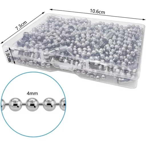 Lanț cu bile din oțel inoxidabil BetterJonny, 6m, 4mm, lanț de tragere pentru colier, accesoriu cu 20 conectori