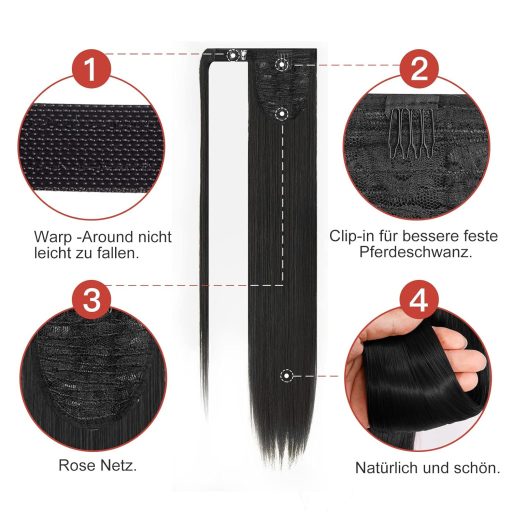 JJstar 70 cm egyenes póthaj, szintetikus hajhosszabbítás, fonáshoz, sötét barna