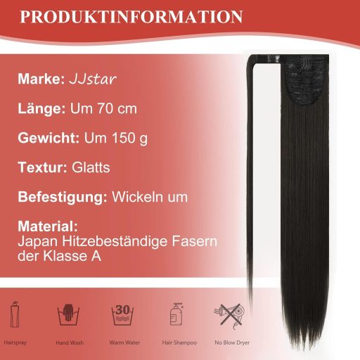 JJstar 70 cm egyenes póthaj, szintetikus hajhosszabbítás, fonáshoz, fekete-barna