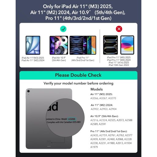 ESR iPad Air 11 hüvely billentyűzettel, mágneses állvánnyal, trackpad-del fehér